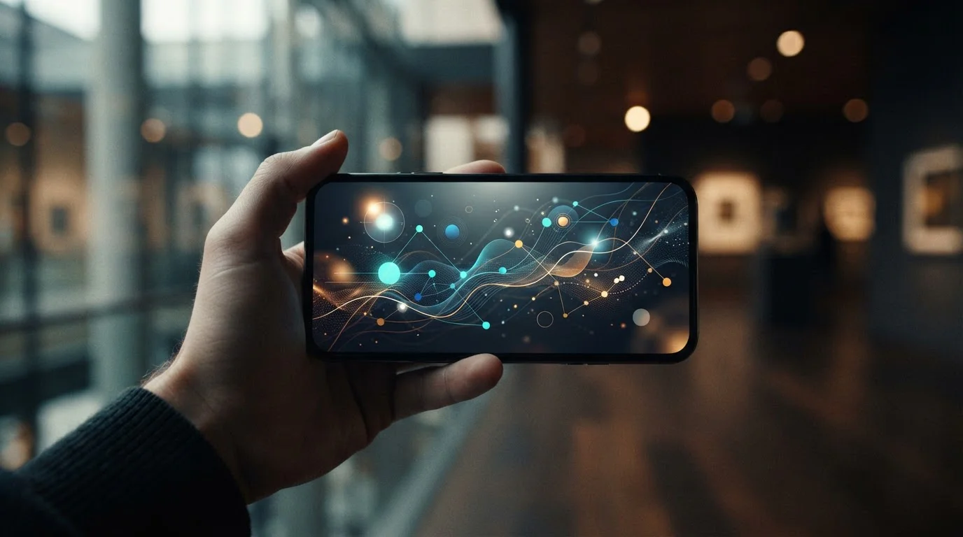 Illustrazione editoriale di uno smartphone con un'interfaccia astratta non riconducibile a un'app reale